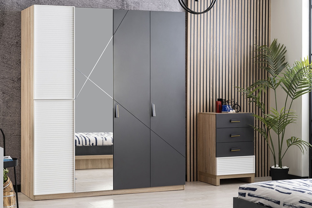 NEW CITY 4 DOOR WARDROBE WITH MIRROR